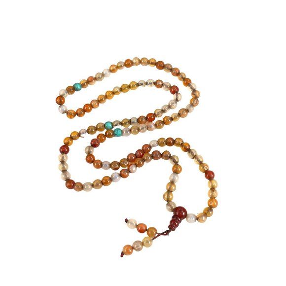 Handcrafted Agate & Faux Turquoise Beaded Mala Necklace - Yoga Meditation Prayer - Picture 3 of 9